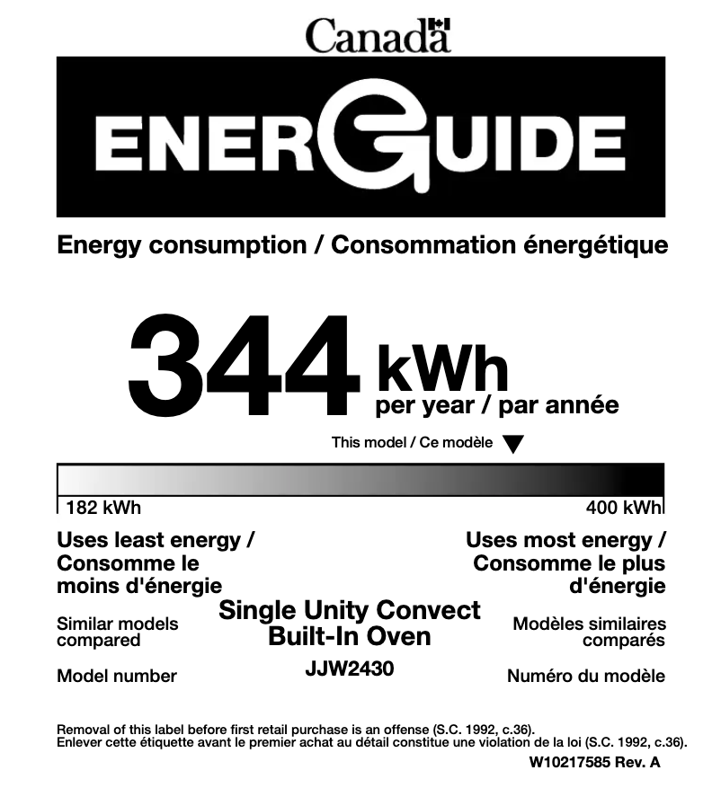Page 1 de la notice Label énergétique JennAir JJW2430WS