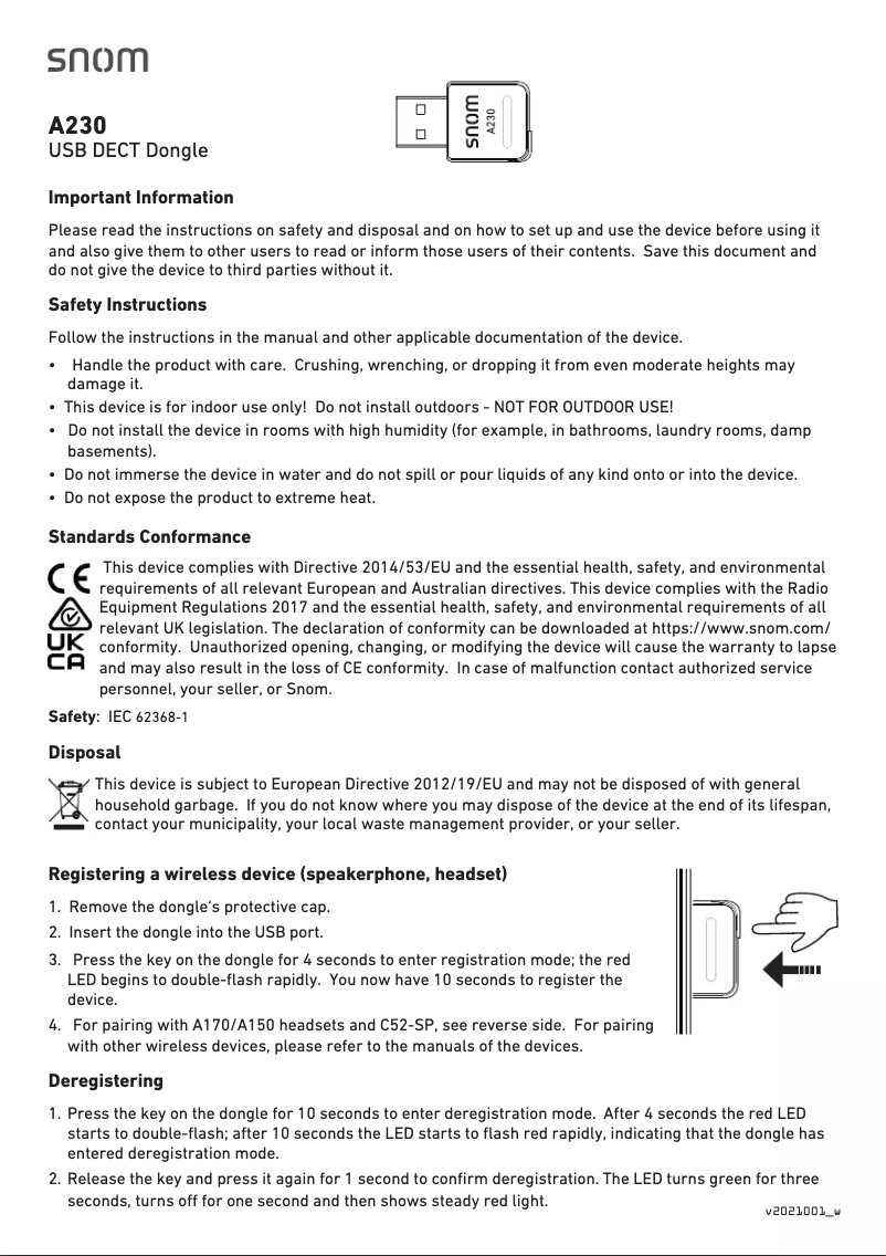 Page 1 de la notice Guide de démarrage rapide Snom A230