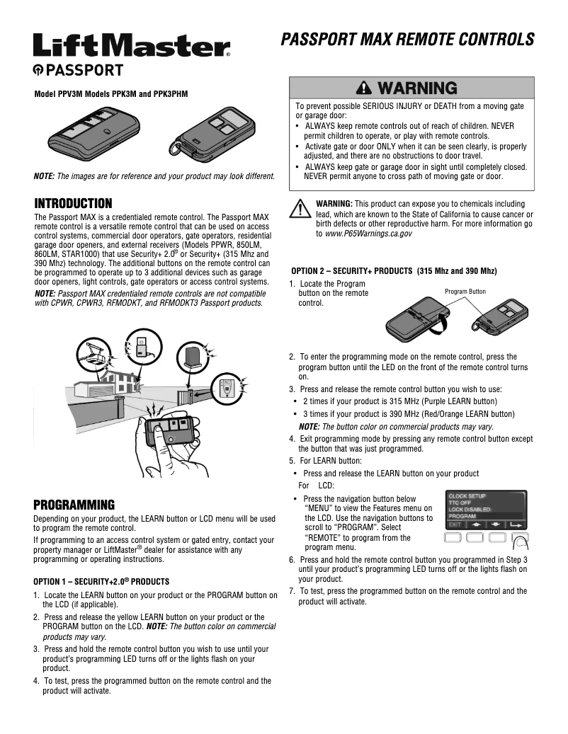 Page n°1 - Manuel utilisateur LiftMaster PPK3M