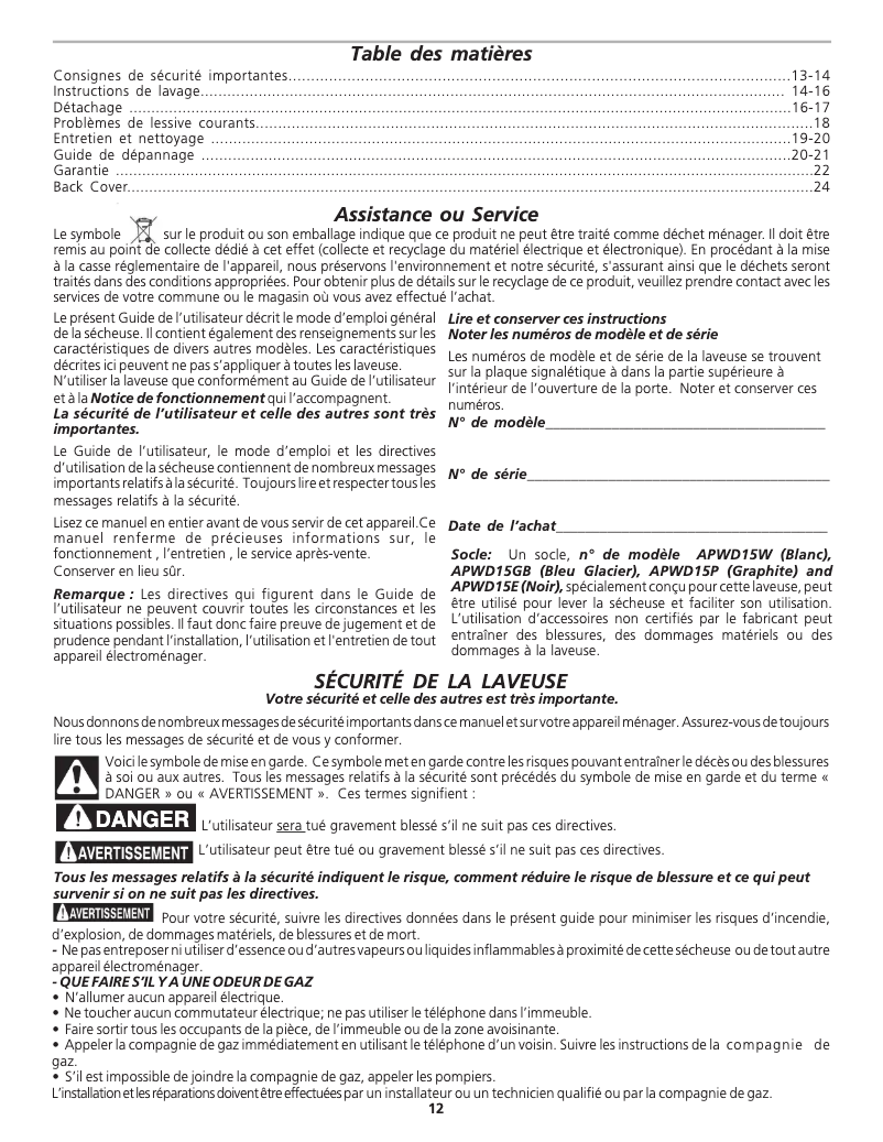 Page 1 de la notice Manuel utilisateur Frigidaire ATF6700FS