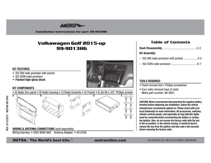 Page n°1 - Manuel utilisateur Metra 99-9013HG