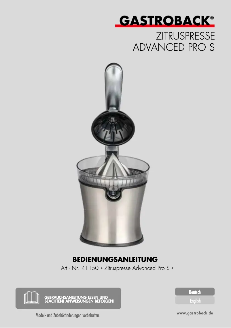 Image de la première page du manuel de l'appareil Advanced Pro S 41150