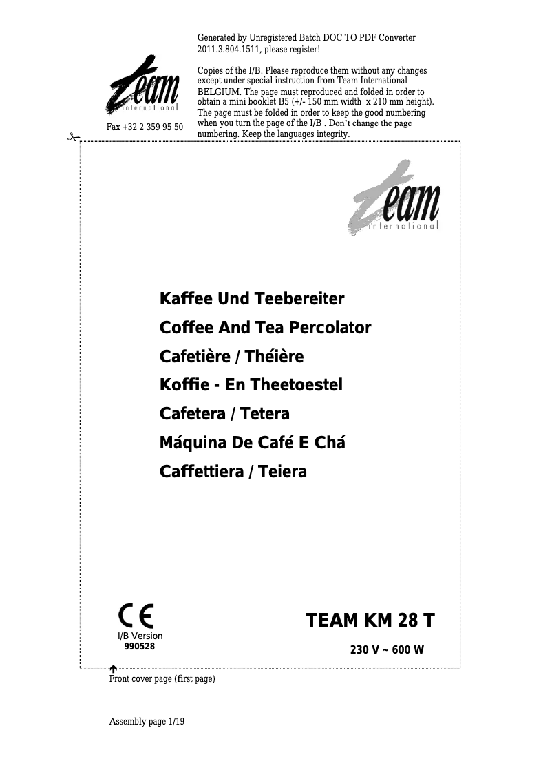 Page n°1 - Manuel utilisateur Team KM 28 T