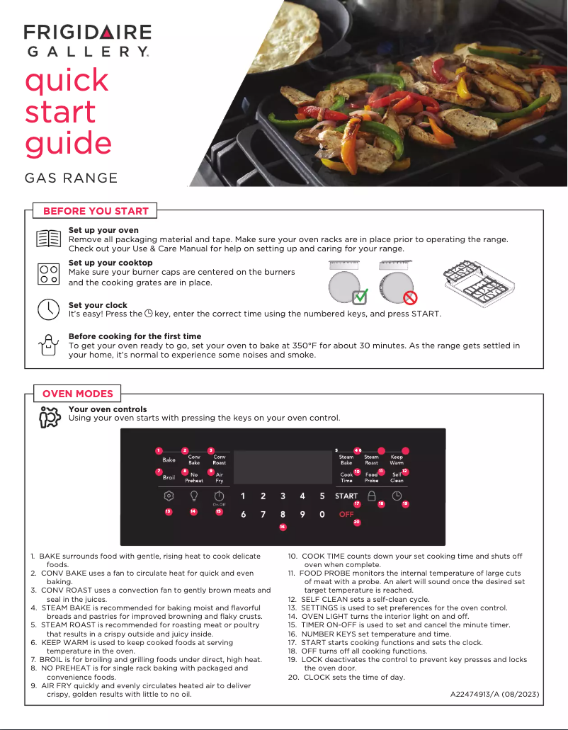 Page n°1 - Guide de démarrage rapide Frigidaire GCRG3060BF