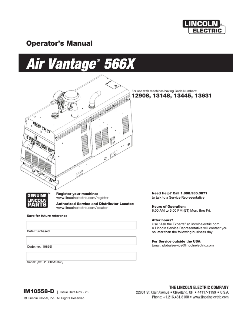 Página 1 del manual Manual de usuario Lincoln Electric Air Vantage 566X