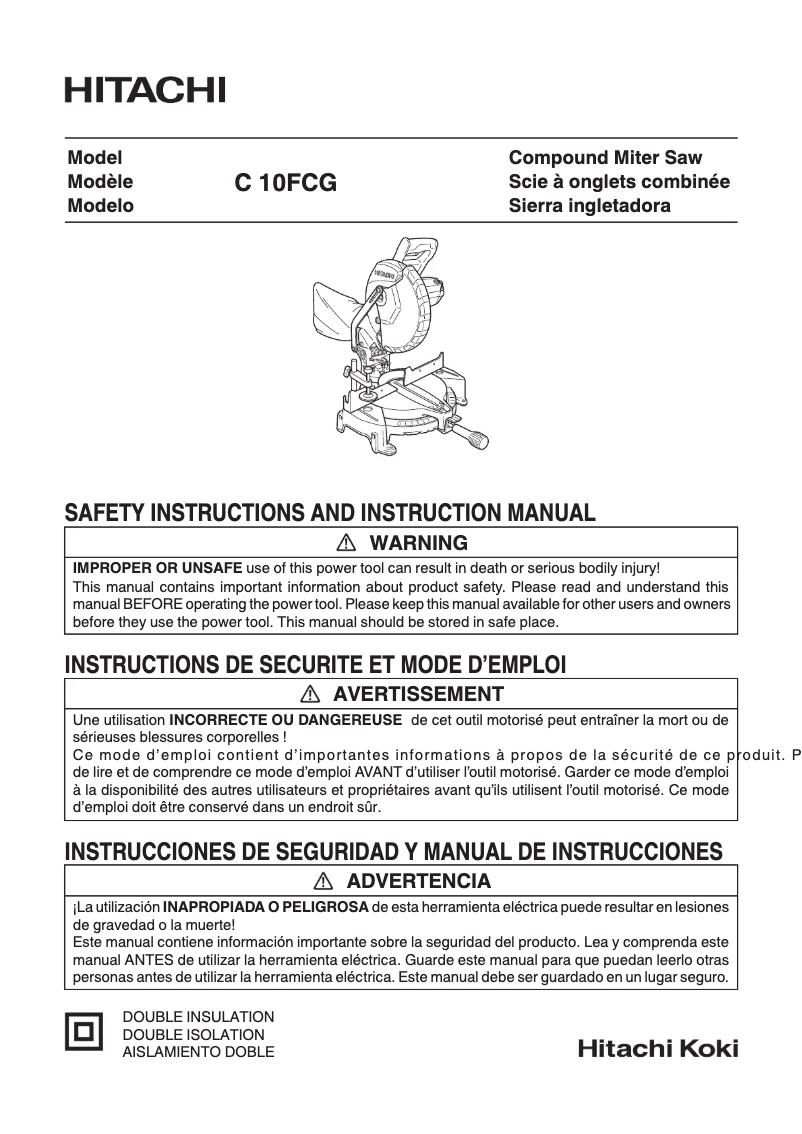 Page 1 de la notice Manuel utilisateur Hitachi C10FCG