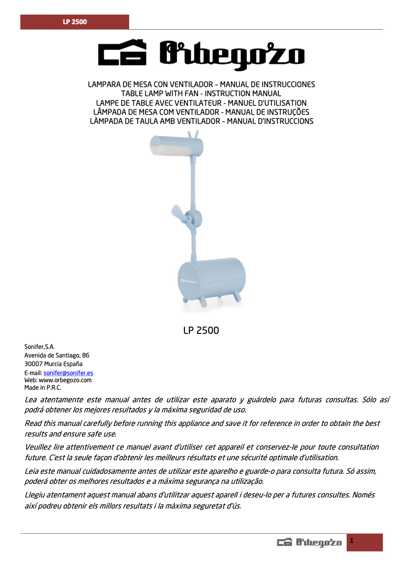 Page 1 de la notice Manuel utilisateur Orbegozo LP 2500