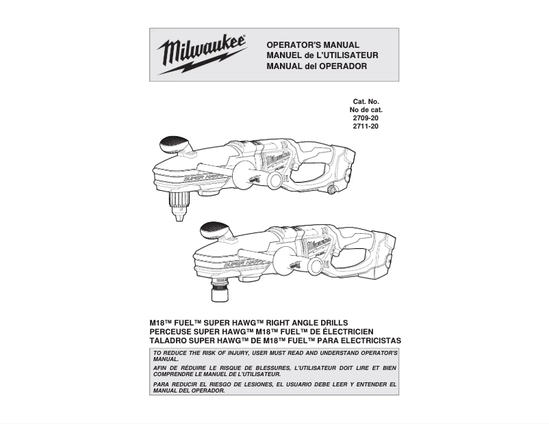 Page 1 de la notice Manuel utilisateur Milwaukee M18 Fuel Super Hawg 2711-22