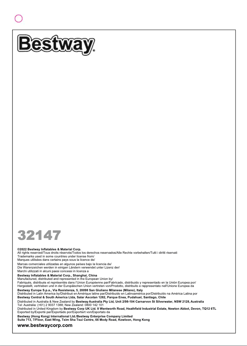 Page 1 de la notice Manuel utilisateur Bestway 32147