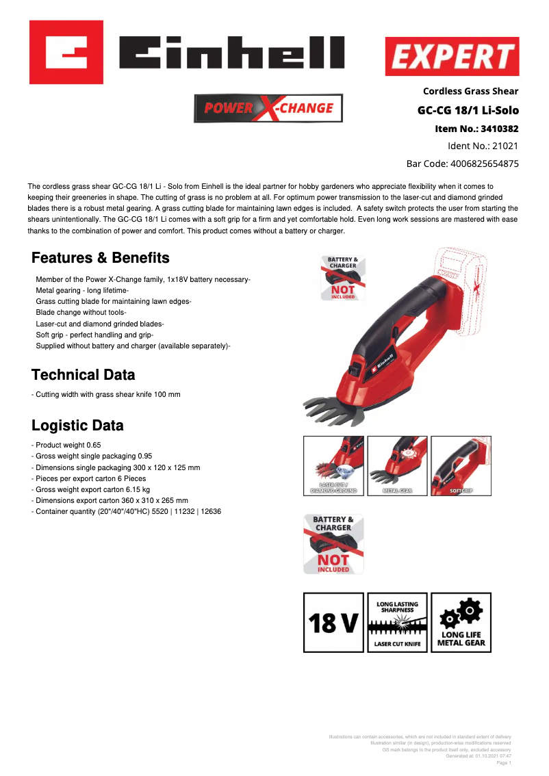 Image de la première page du manuel de l'appareil GC-CG 18/1 Li
