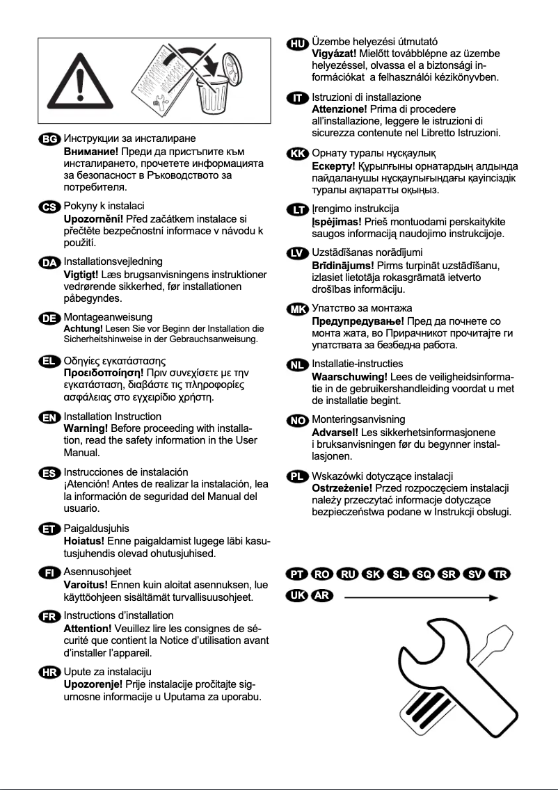Page 1 de la notice Guide d'installation Electrolux E6WMFR010