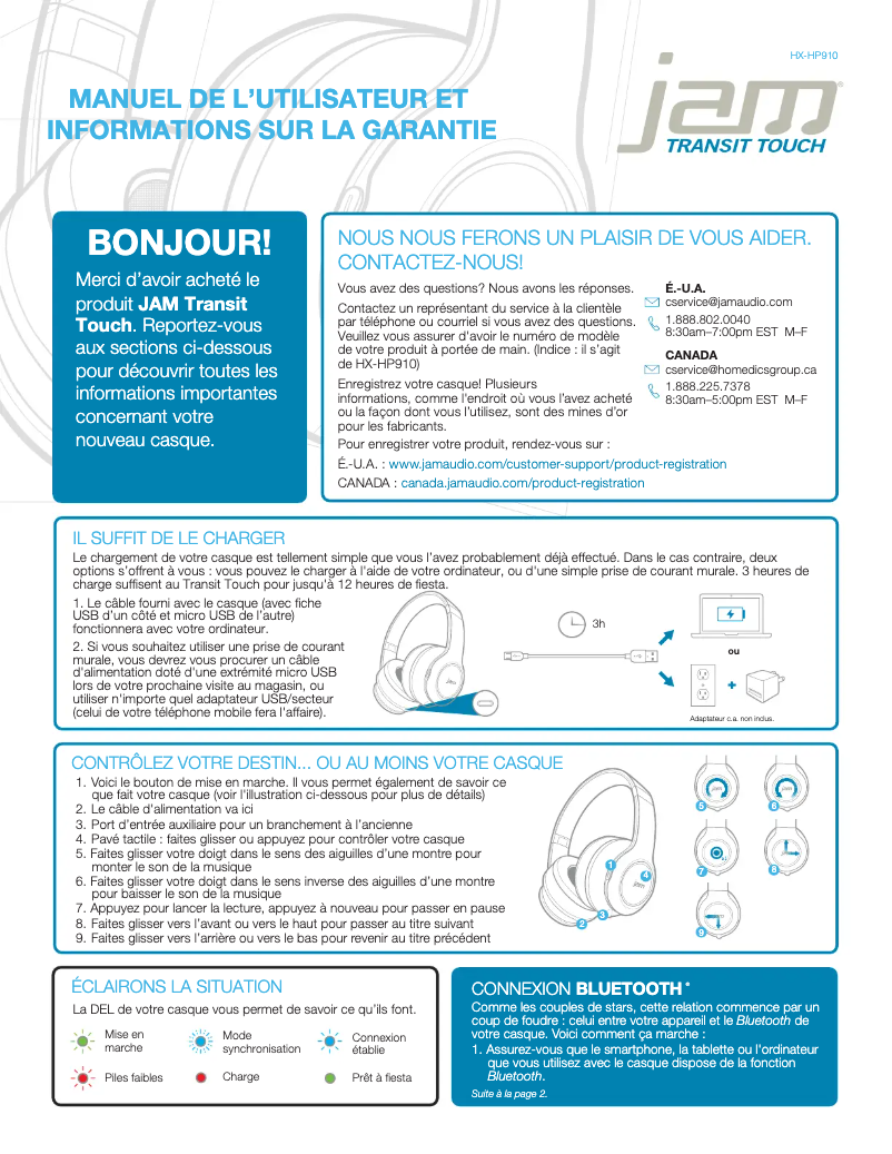 Page 1 of the manual User Manual Jam Transit Touch HX-HP910