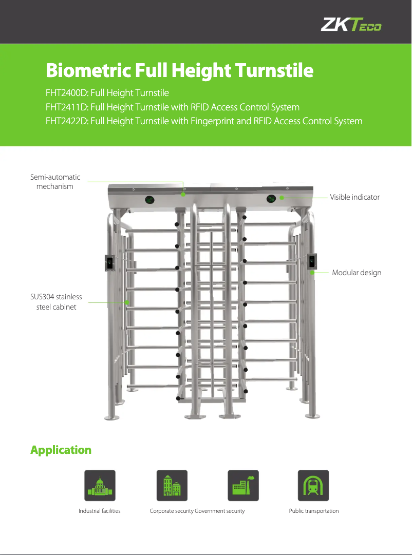 Page 1 de la notice Fiche technique ZKTeco FHT2400D