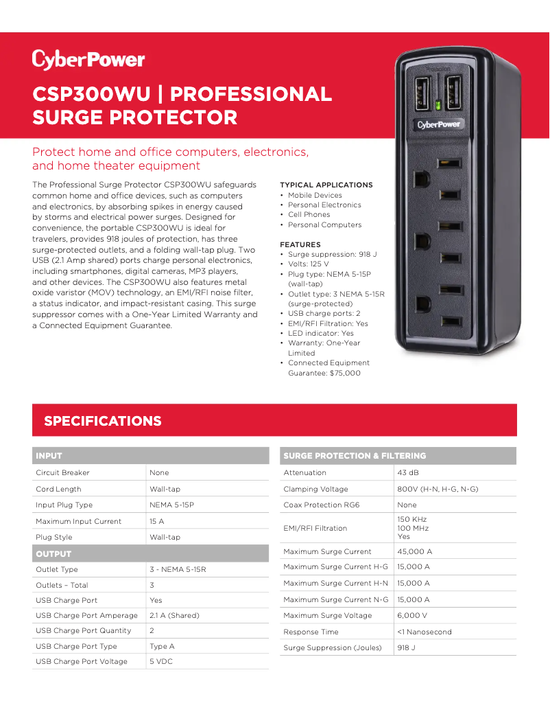 Page n°1 - Manuel utilisateur CyberPower Professional CSP300WU