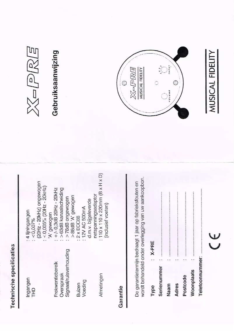 Page 1 de la notice Manuel utilisateur Musical Fidelity X-PRE