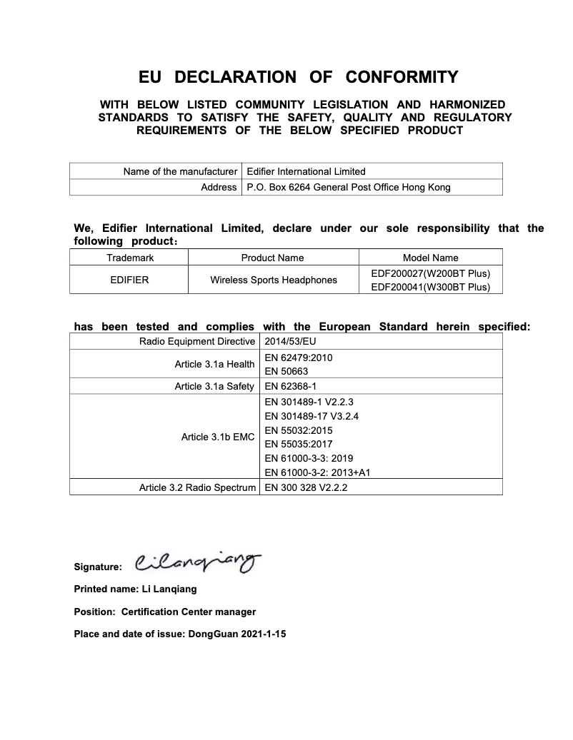 Page n°1 - Manuel utilisateur Edifier W200BT Plus