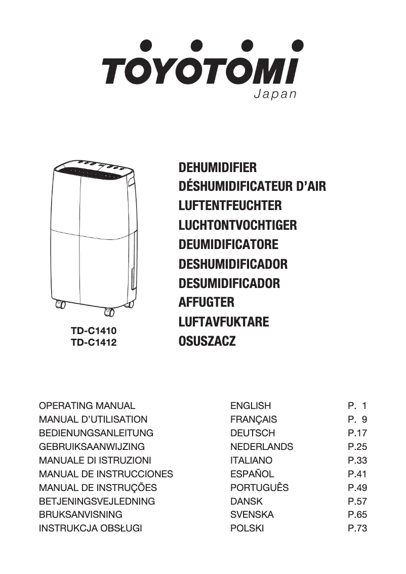 Page n°1 - Manuel utilisateur Toyotomi TD-C1410