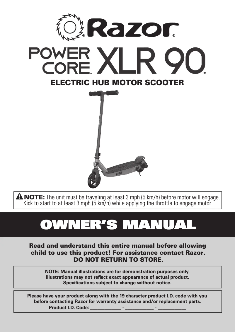 Page 1 de la notice Manuel utilisateur Razor Power Core XLR 90
