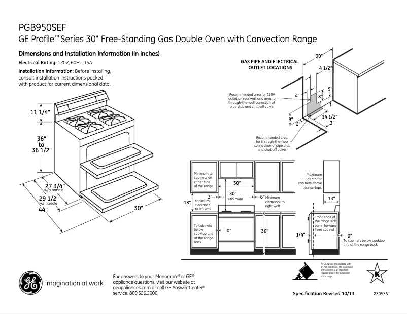 Page 1 of the manual Technical Sheet GE PGB950SEFSS