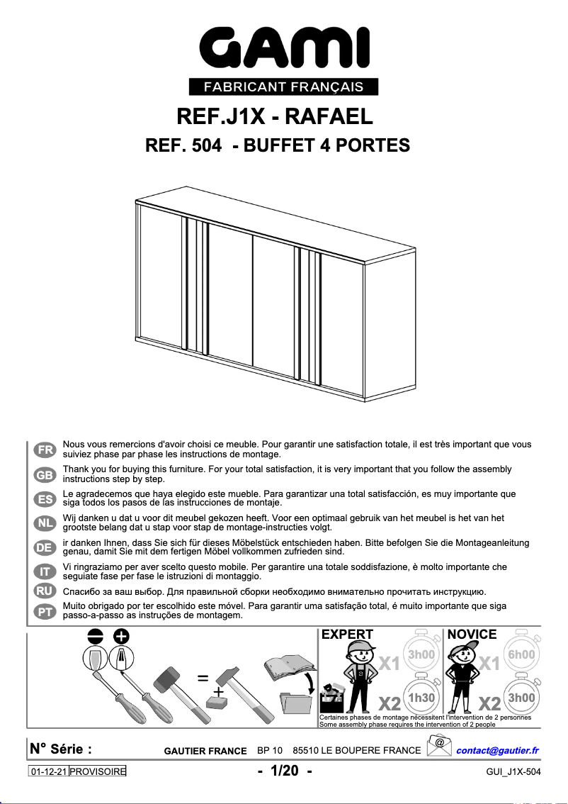 Page 1 de la notice Manuel utilisateur Gami Rafael