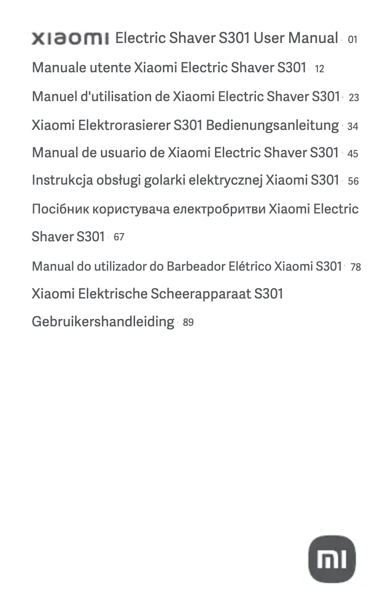 Page 1 de la notice Manuel utilisateur Xiaomi Electric Shaver S301
