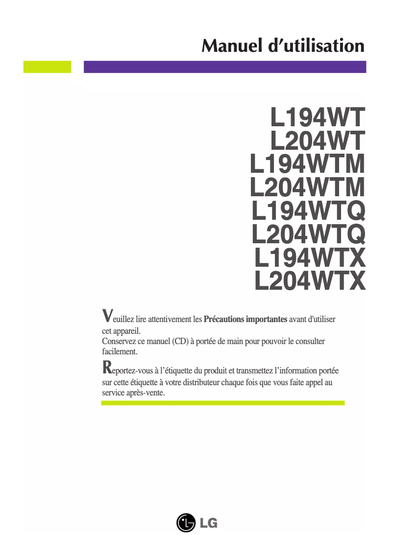 Imagen de la primera página del manual del dispositivo L194WT