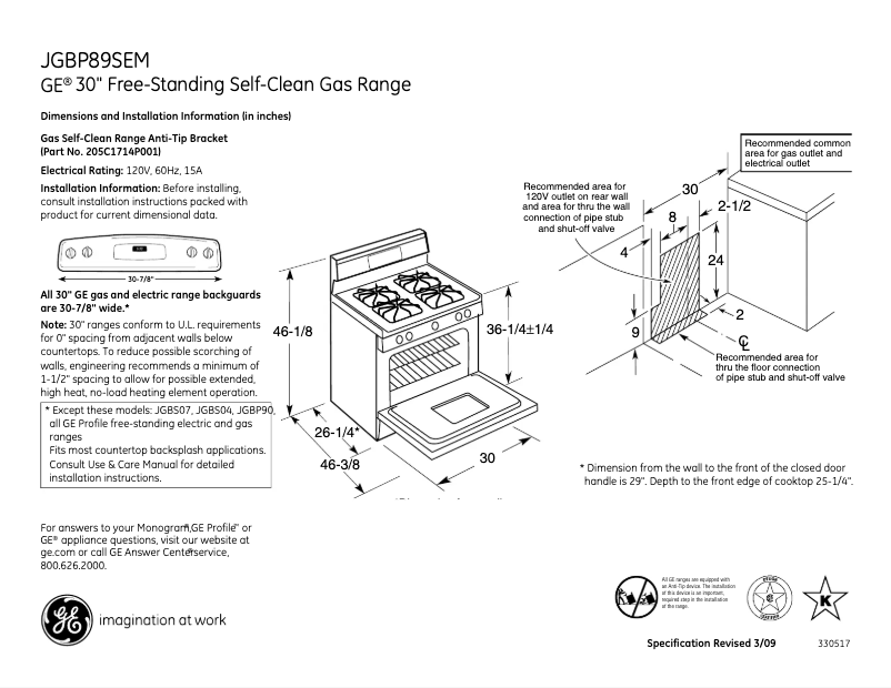 Page n°1 - Fiche technique GE JGBP89SEMSS