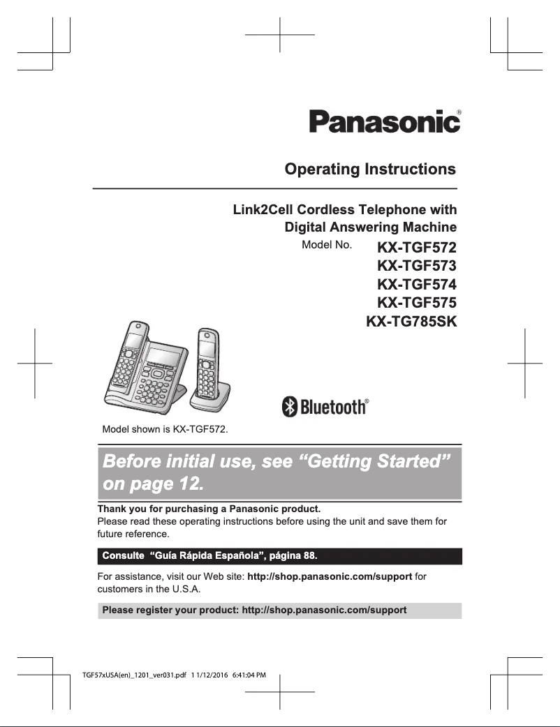 Page n°1 - Manuel utilisateur Panasonic KX-TGF573