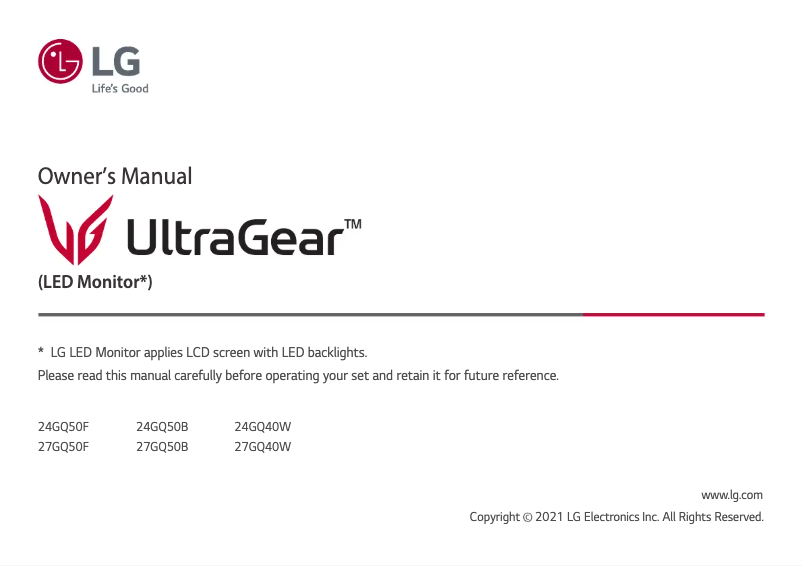 Page n°1 - Manuel utilisateur LG UltraGear 27GQ50B
