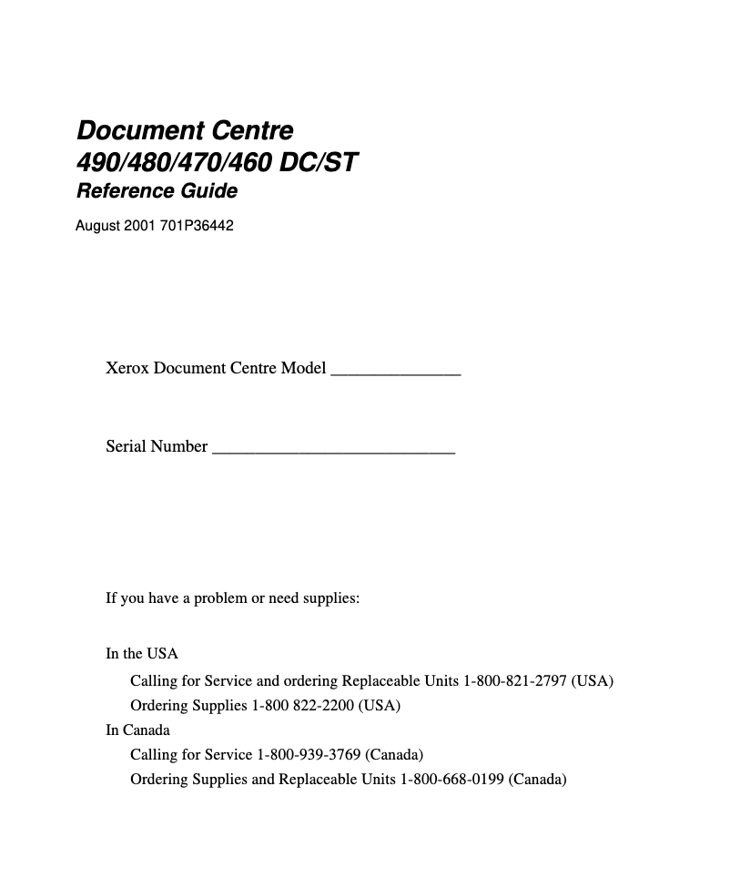 Page n°1 - Manuel utilisateur Xerox Document Centre 460 ST