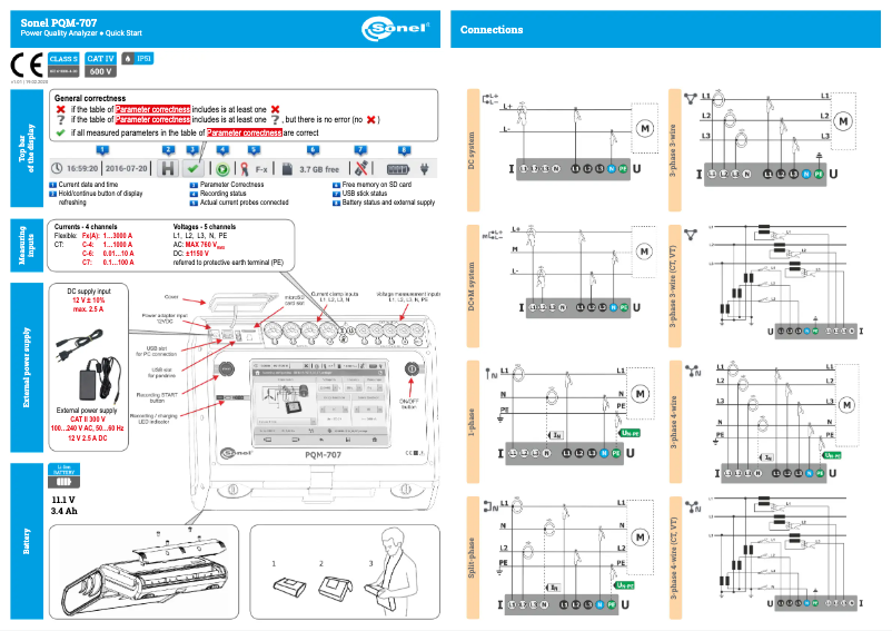 Page 1 de la notice Guide de démarrage rapide Sonel PQM-707