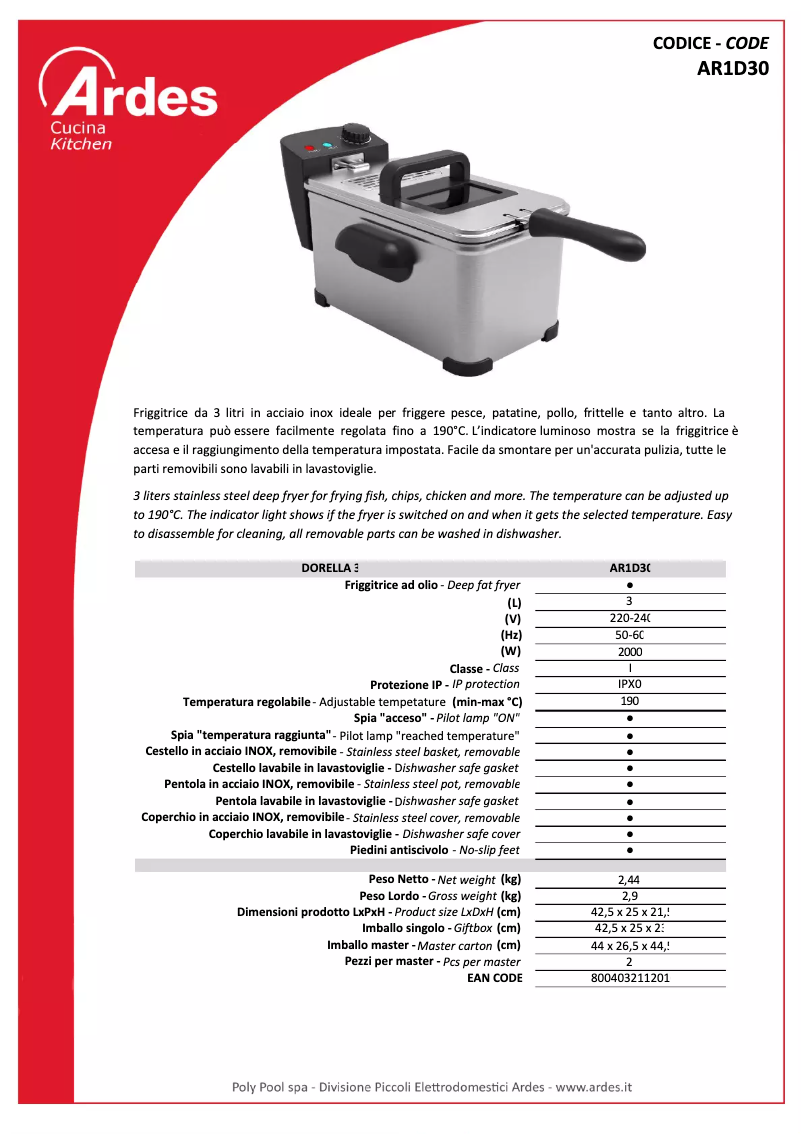 Page n°1 - Fiche technique Ardes AR1D30