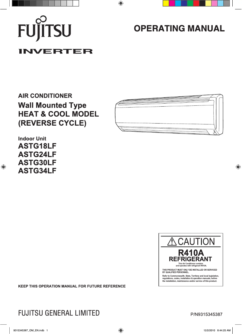 Page 1 de la notice Manuel utilisateur Fujitsu Classic ASTG24LFCC