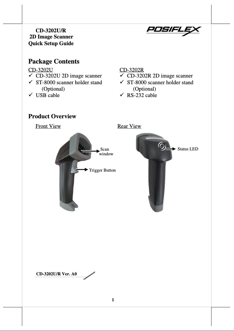 Page 1 de la notice Manuel utilisateur Posiflex CD-3202U