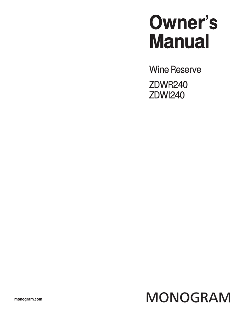 First page image of the manual for ZDWR240PBS