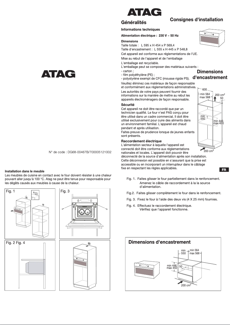 Page 1 de la notice Guide d'installation Atag CX4311A