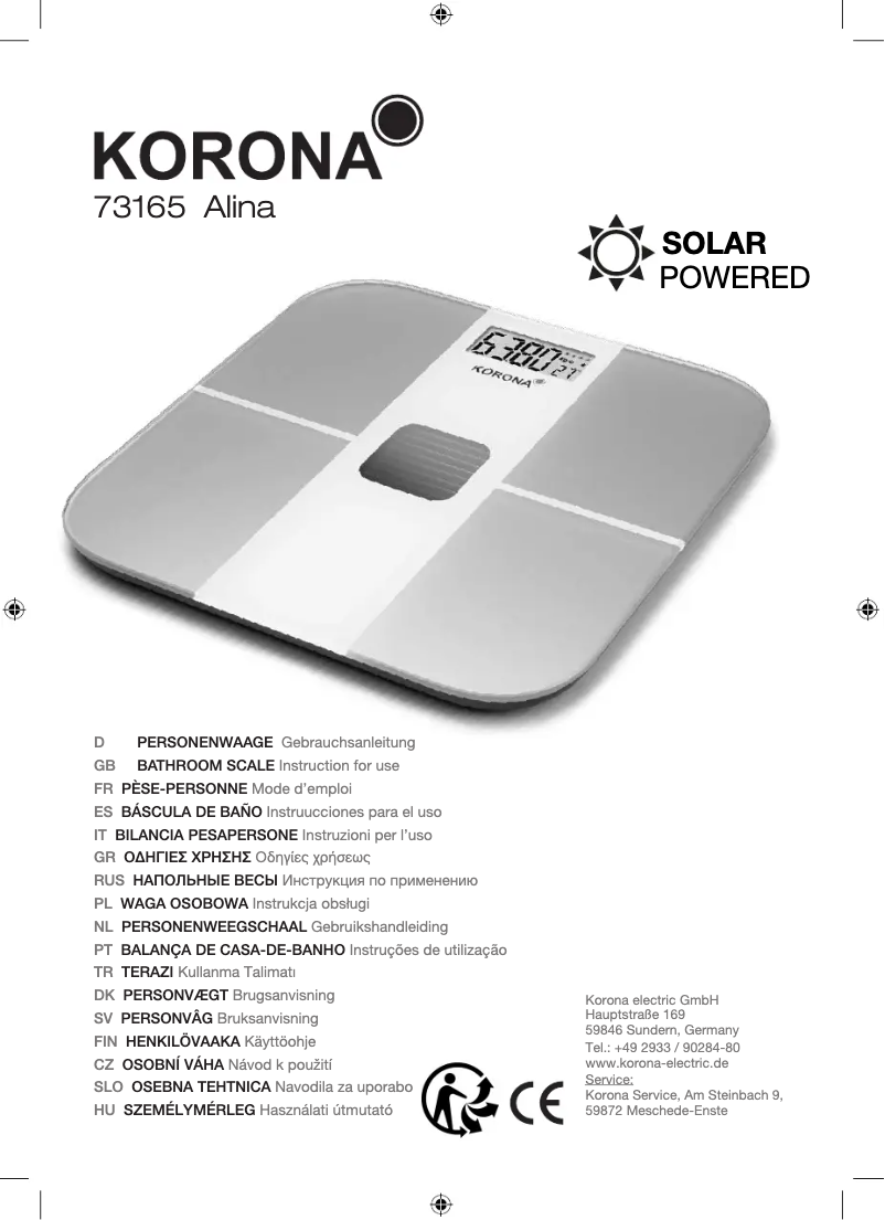 Page 1 de la notice Manuel utilisateur Korona Alina 73165