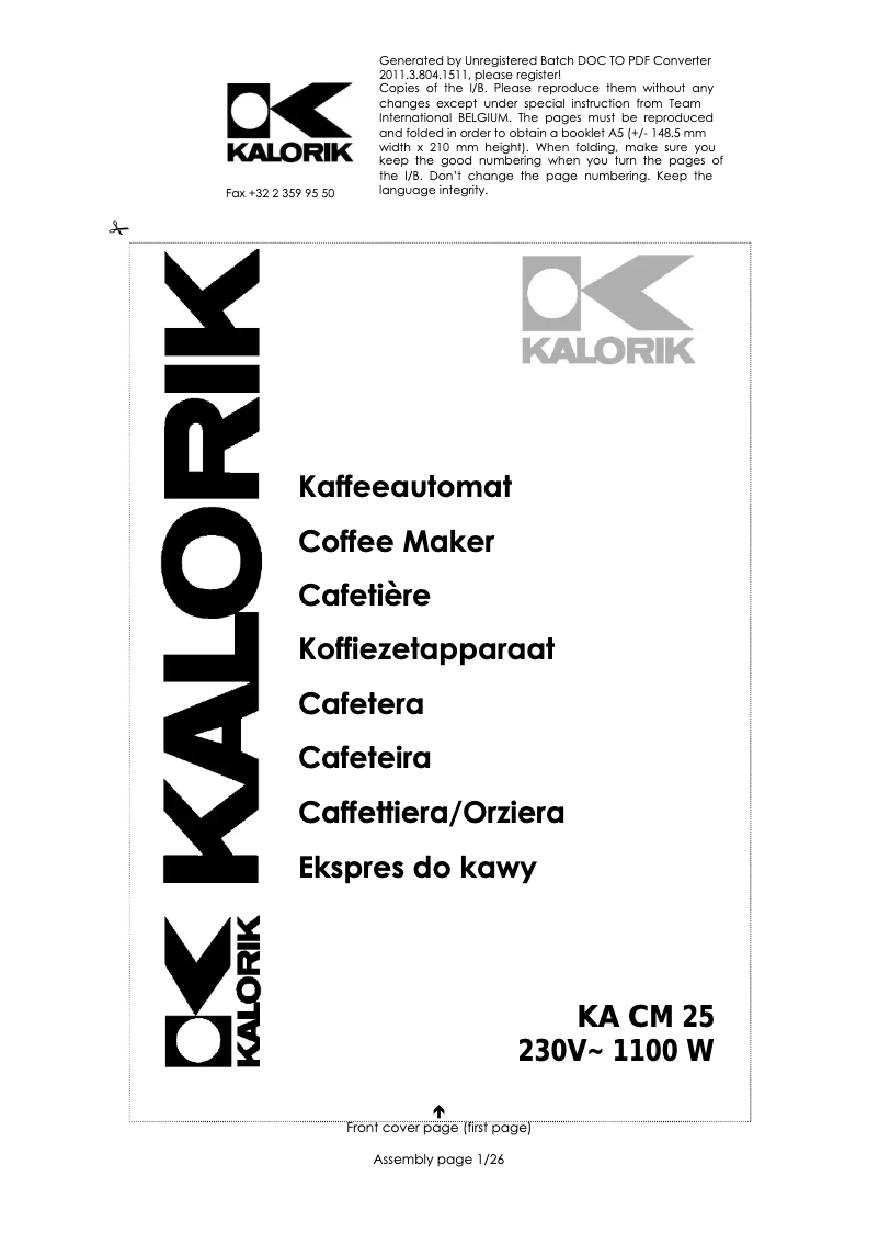 Page n°1 - Manuel utilisateur Kalorik KA CM 25