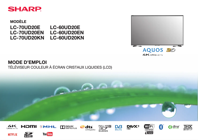 Page 1 de la notice Manuel utilisateur Sharp LC-70UD20EN