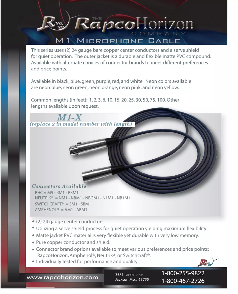 Page n°1 - Manuel utilisateur RapcoHorizon M1-X