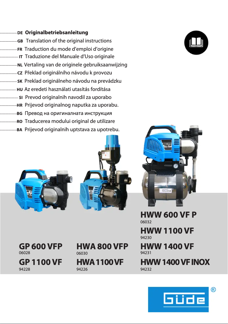 Page n°1 - Manuel utilisateur Güde HWA 800 VFP