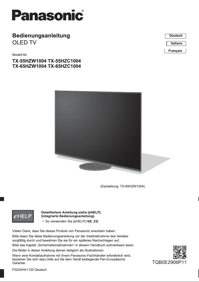 Image de la première page du manuel de l'appareil TX-55HZW1004