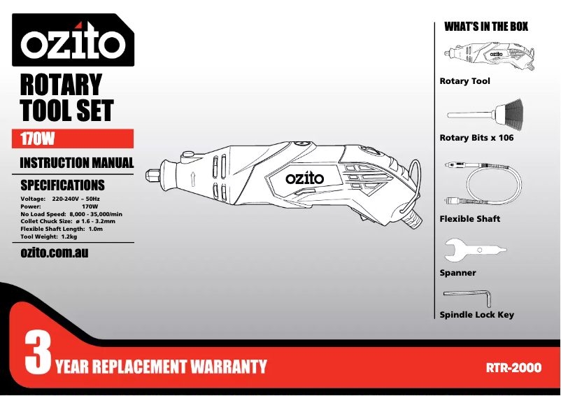 Page n°1 - Manuel utilisateur Ozito RTR-2000