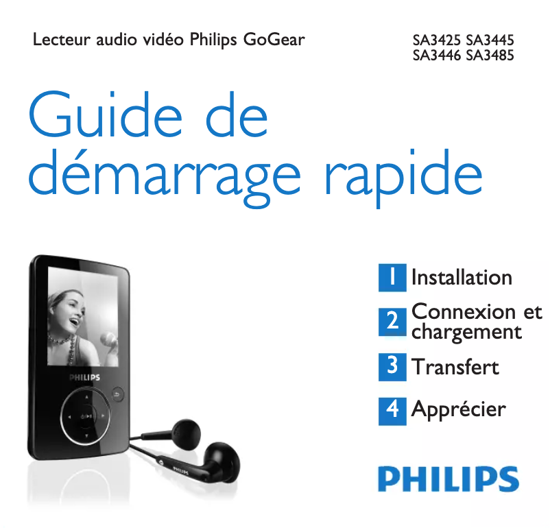 Page 1 de la notice Guide de démarrage rapide Philips GoGear SA3485