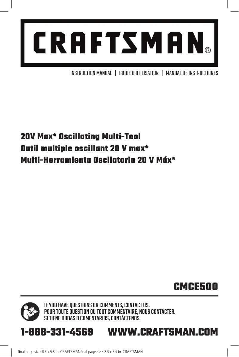 Page 1 de la notice Manuel utilisateur Craftsman CMCE500D1