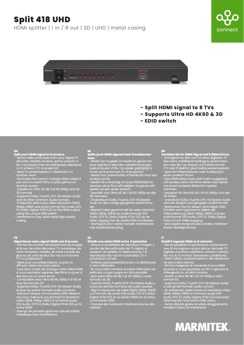 Page 1 de la notice Fiche technique Marmitek Split 418 UHD