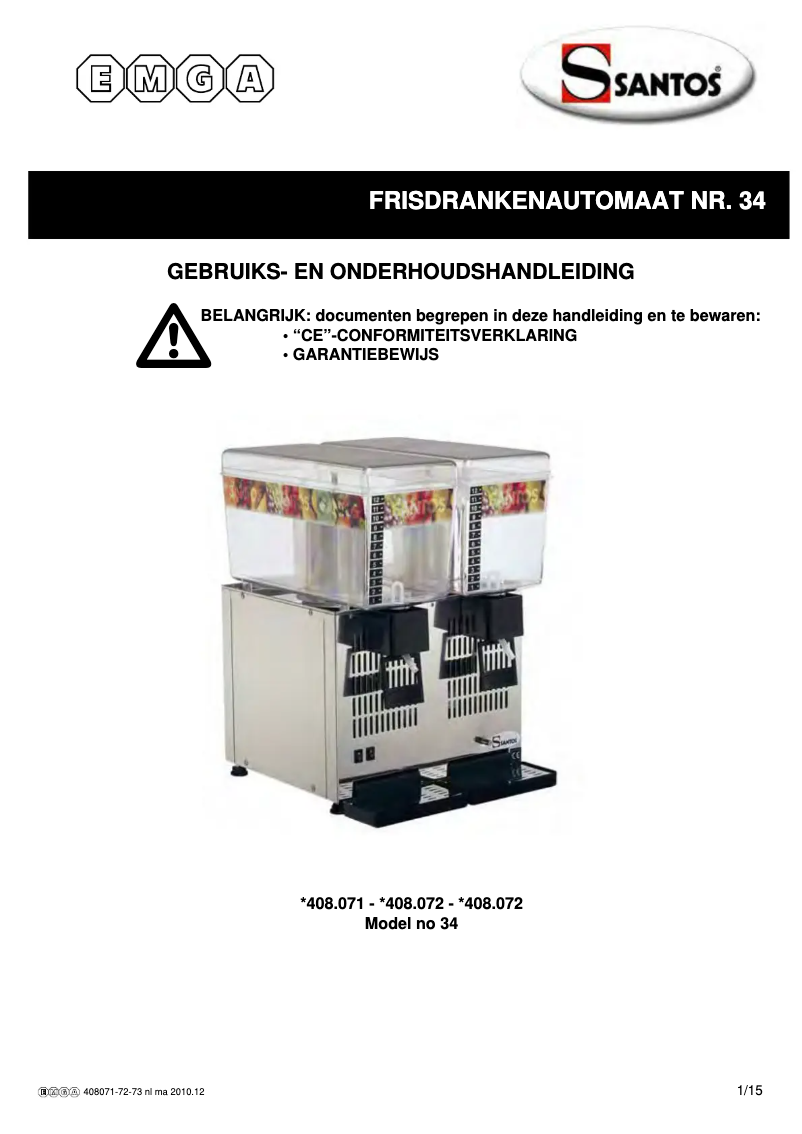 Page 1 de la notice Manuel utilisateur Santos N° 34