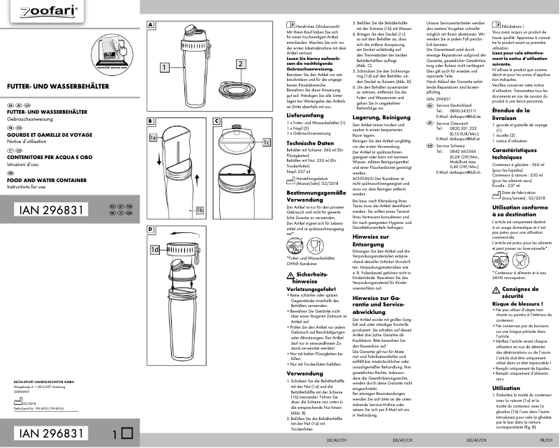 Page 1 de la notice Manuel utilisateur Zoofari IAN 296831
