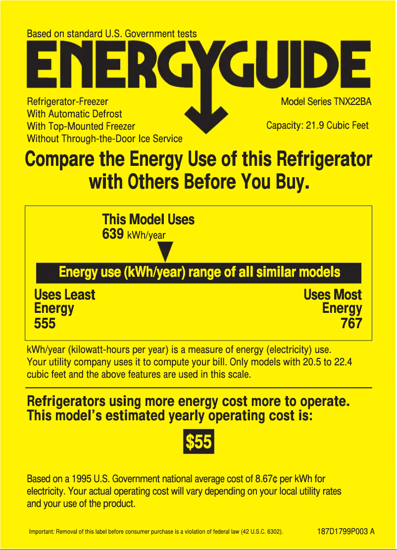 Page n°1 - Label énergétique GE Profile Performance TNX22BACLWW