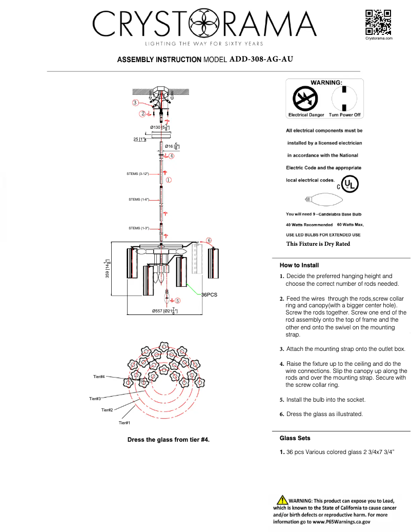 Page 1 de la notice Manuel utilisateur Crystorama Addis ADD-308-AG-AU